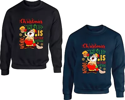 Buy Christmas Time Is Better With Wine Jumper Santa Claus Merry Christmas Xmas Top • 19.99£