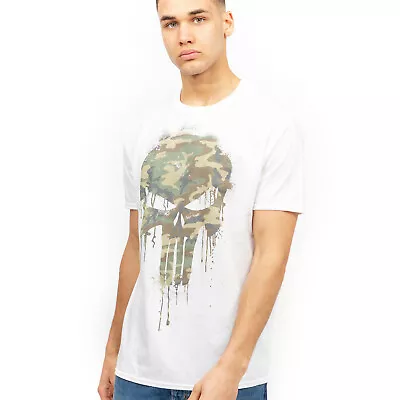 Buy Official Marvel Mens The Punisher Skull Camo T-shirt White S-XXL • 13.99£