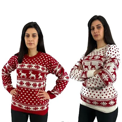 Buy Women Christmas Jumper Reindeer  &  Snow Flake Ladies Xmas Jumper • 11.99£