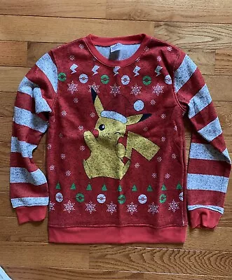 Buy Pokemon Pikachu Christmas Holiday Sweater Youth Extra Large Red Long Sleeve • 8.92£