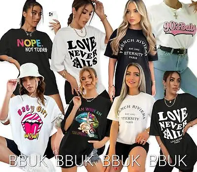 Buy Women's T-shirts Short Sleeve Slogan Printed Summer Ladies Tee Tops New UK Size • 8.49£