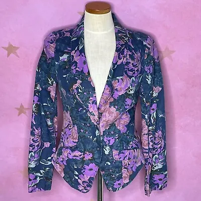 Buy Free People Vintage Purple Floral Blazer Jacket Size 6 • 38.47£