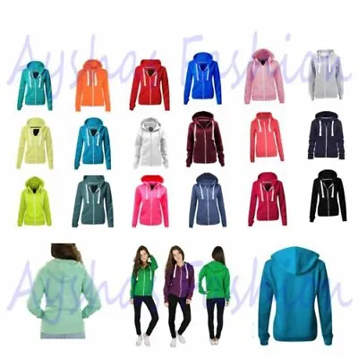 Buy Ladies Womens Plain Zip Up Hoodie Sweatshirt Fleece Jacket Hooded Top UK 8 To 22 • 14.89£