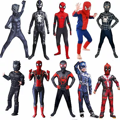 Buy Adult Kids Superhero Spiderman Jumpsuit Fancy Dress Cosplay Costume Clothes • 9.91£