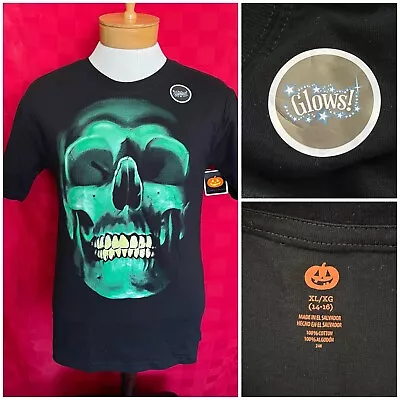 Buy NEW NWT Glow In Dark Halloween Skull Heavy Metal Gravedigger Shirt Youth XL Kids • 10.26£