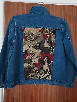 Buy Women's  Denim Jacket Size S.  8/10 NEW, Embellished With Unique Fabric Insets. • 25£