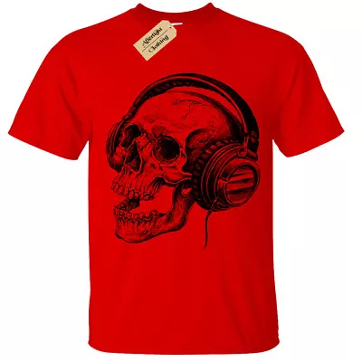 Buy Skull Headphones SCREEN PRINTED Mens T Shirt S-5XL Band Skeleton Music Retro • 12.95£
