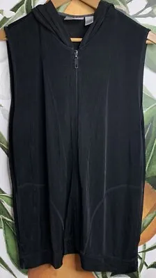 Buy Chico's Travelers Womens Full Zip Hoodie Size Large Black Slinky Knit Sleeveless • 16.89£