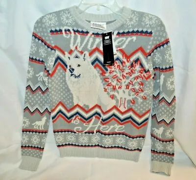 Buy Women's SZ XS Christmas Sweater Game Of Thrones Winter Is Here White Wolf NWT • 19.88£
