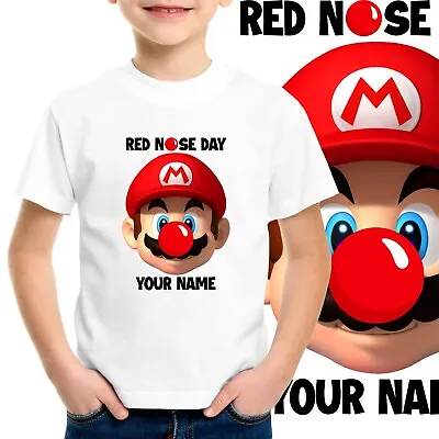 Buy Red Nose Day Super Mario Personalised T-shirt Men Kids Boys Adult Tee Top Tshirt • 7.99£