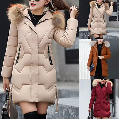 Buy Women Colorful Slim Fur Collar Hooded Coat Jacket Parka Outwear Down New Warm • 28.97£
