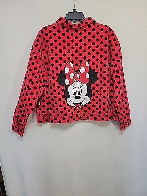 Buy NEW Disney Jacket Womens XL Red Minnie Mouse Polka Dot Jean Style Embroidered • 48.25£