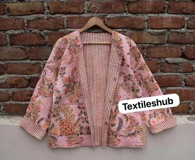 Buy Peach Floral Quilted Cotton Jacket Handmade Cotton Jacket Women's Clothing US • 37.03£