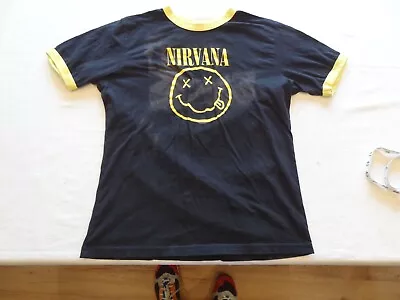 Buy 2003 Nirvana Smiley Face Ringer T-Shirt Women’s Large Band  • 10.42£