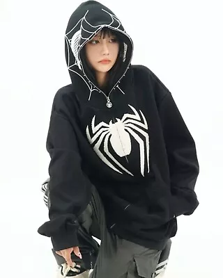 Buy Y2K Embroidery Spider Hoodie Women Men Full Zip Up Loose Goth Oversized Jacket • 34.99£