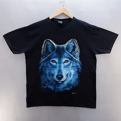Buy Wild Mens T Shirt XL Black Wolf Face Short Sleeve 100% Cotton Double Side • 11.99£
