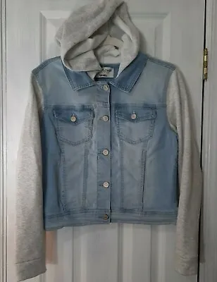 Buy Denim Jean Jacket Sweatshirt Hood/Sleeve Junior Lg Dreamer Runs Small • 14.46£