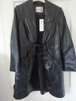 Buy JOANNE HYNES @ DUNNES STORES Black Mid Length Leather Jacket Coat Size 10 • 55£