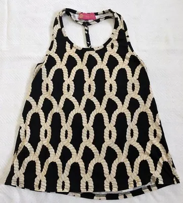 Buy Black Sleeveless Top With Rope Print And Braided T-Back Detail Sz M EUC • 23.67£