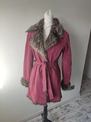 Buy Centigrade Womens Burgundy Real Leather Coat Jacket Size S 8 10 Fur Trim • 36.98£