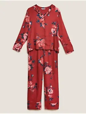 Buy M&s Rosie Red Mix Satin Floral Pyjama Set • 24.99£