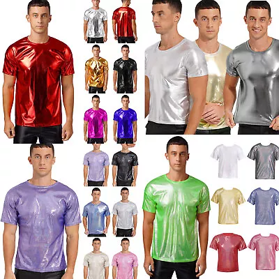 Buy UK Men's Short Sleeve Sparkle Shiny Shirts 70s Disco Nightclub Party Shirt Tops • 20.63£