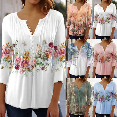 Buy UK Womens Summer V-Neck Tops T-Shirts Ladies Floral Casual Blouse Tee Plus Size • 3.99£