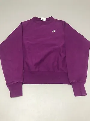 Buy Champion Womens Reverse Weave Hoodie Sweatshirt Long Sleeve Crewneck Purple M • 14.16£