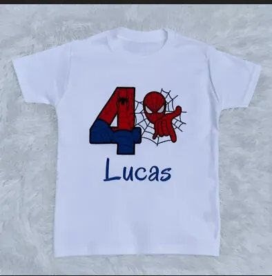 Buy Personalised Embroidered Kids Birthday Tshirt, Numbers, Spiderman Boys Birthday • 16.99£