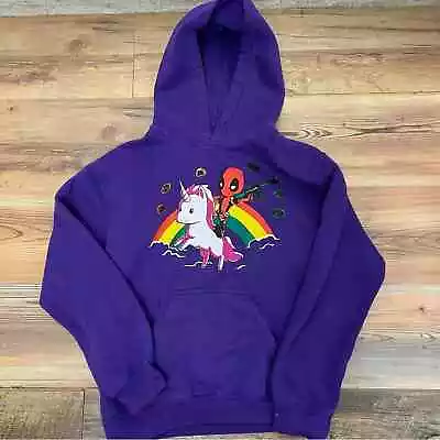 Buy Deadpool Sweatshirt Hoodie Purple Kids Medium 8/10 Unicorn Rainbow  • 8.23£