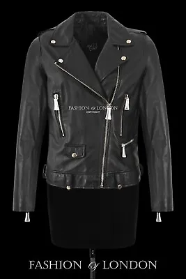 Buy Women's Brando Lambskin Leather Jacket Black Motorbike Fitted Biker Style Jacket • 47.99£