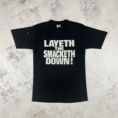 Buy Vintage WWF The Rock ‘Layeth The Smacketh Down’ Black T-Shirt Size Small S • 11.99£