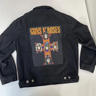 Buy Custom Guns N Roses Black Denim Jacket - Large - Appetite For Destruction - VGC • 59.99£