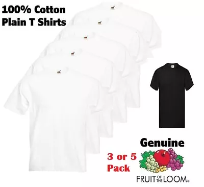 Buy 3 Or 5 PACK FRUIT OF THE LOOM MENS PLAIN TEE COTTON T SHIRTS WHOLESALE S-2XL Top • 11.95£
