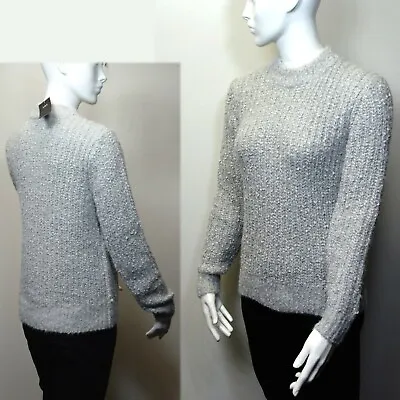 Buy M&S Chunky TEXTURED Round Neck JUMPER With Metallic ~ Size 14 ~ SILVER GREY • 13.99£