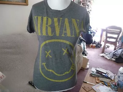 Buy Nirvana Grey Smiley Face T Shirt 2014 Size 6 USA (UK 10) • 10.99£