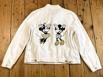 Buy GAP X DISNEY White Denim Minnie & Mickey Mouse Jacket XL Gold Love Icon • 32.50£