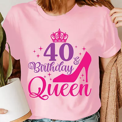 Buy Personalised 40th Birthday Queen Leoparp Girls Party Custom Womens T-Shirts #DNE • 9.99£