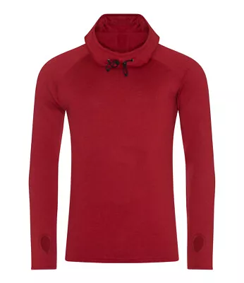 Buy Mens BLUE RED BLACK Or GREY Raglan Long Sleeve Cool Cowl Neck Hooded Top • 28.50£