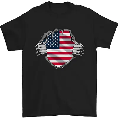 Buy USA Flag Ripped Torn Gym America July 4th Mens T-Shirt 100% Cotton • 10.48£