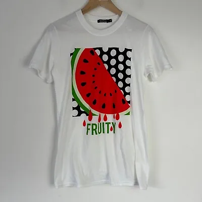 Buy BooHoo Graphic T-Shirt Top White Watermelon  Size Small Crew Neck Womens New • 12.99£