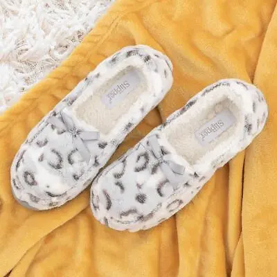 Buy The Slipper Company Womens Slippers Grey Moccasin Leopard Print Ruth SIZE • 7.99£