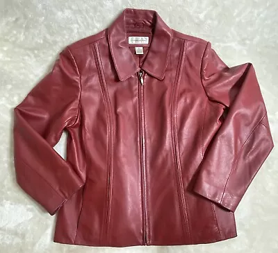 Buy Preston & York  Women's XL Red Lambskin Leather Jacket Y2K 90's Buttery Soft Zip • 44.18£