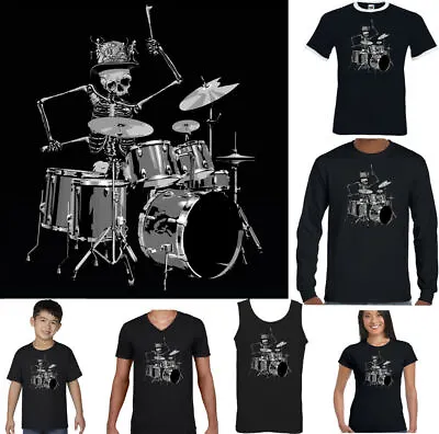 Buy SKELETON DRUMMER T-SHIRT Mens Funny Drumming Skull Sticks Drum Rock Band Kit Top • 10.99£