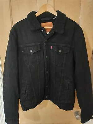 Buy Levi's Denim Sherpa Lined Truckers Jacket Mens Large Black / Grey • 43£
