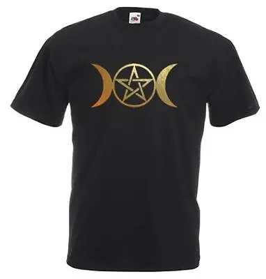 Buy Unisex Black Triple Moon Goddess Pagan Pentacle Wicca Deity T-Shirt • 12.95£
