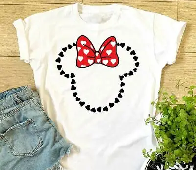 Buy Ladies Mouse Ears Hearts T Shirt Valentines Day Gift Top Minnie Disney Holiday • 13.99£