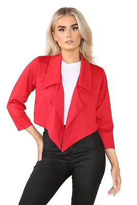 Buy Ladies Cropped Style Waterfall Blazer Jacket Woman Coat Top  Plus Size Uk 8-26 • 8.73£