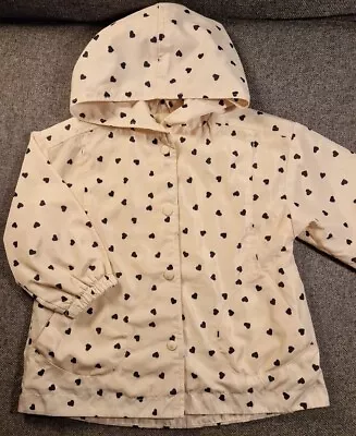 Buy Zara Baby Girls Spring Summer Jacket 18-24 Months Hooded Ivory Beige Heart Print • 10£