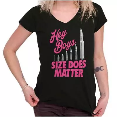 Buy Funny Size Does Matter Bullets Gun Girl 2A Womens Fitted V Neck Graphic Tees • 18.94£